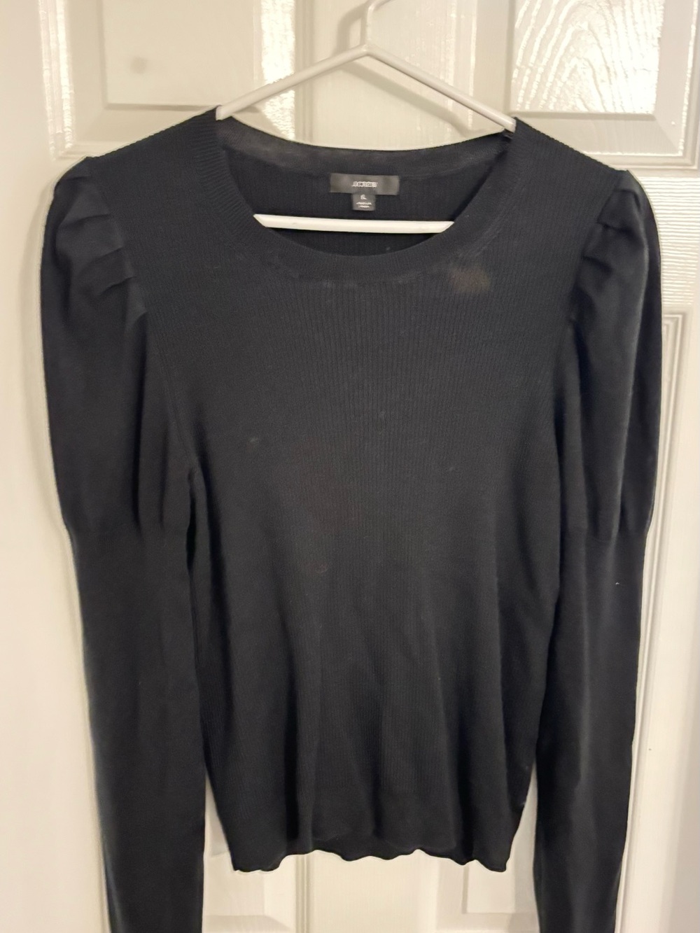 J. Crew Black Ribbed Puff-Sleeve Long Sleeve Top